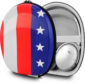 Geekria Shield Case Compatible with Bose QuietComfort Ultra, QC 45/35/25/15/SE, Replacement Protective Hard Shell Travel Carrying Bag with Cable Storage (US Flag)