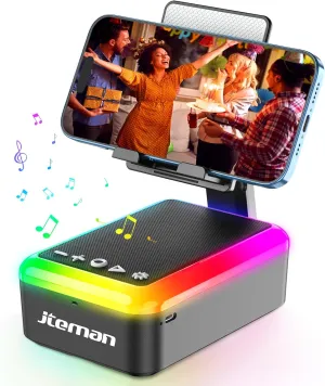 Gifts for Men Women, Cell Phone Stand with Bluetooth Speaker and Light, Portable Lanyard, Cool Tech Gifts for Dad Mom Husband, Unique Birthday Gift Ideas Black
