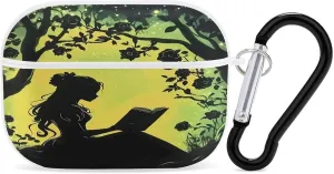 Girl Reading Book Earbud Case Bluetooth Headphone Case Full Protective Case with Keychain Compatible with Airpods Pro White-Style