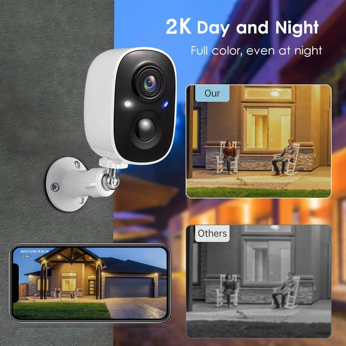 GMK Security Cameras Wireless Outdoor, 2K Color Night Vision AI Motion Detection 2-Way Talk Battery Powered 3MP WiFi Home Indoor Camera IP65 Waterproof Spotlight Siren Alarm Cloud/SD Storage 4-Pack