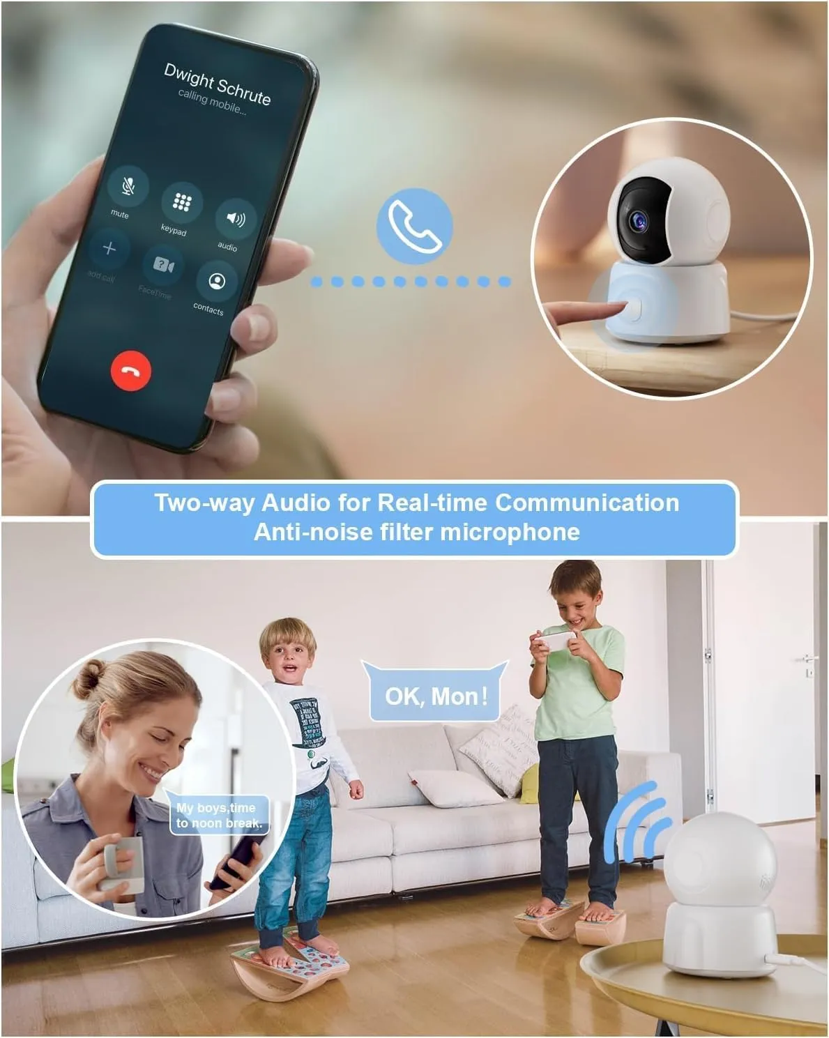 GOLSPARK Home Security Camera 2K, Pet Security Camera, 2.4GHz WiFi 360 PTZ Camera with Night Vision Motion Tracking Detection Two-Way Audio Sleep Mode SD Card Cloud Storage, White 2 Pack