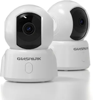 GOLSPARK Home Security Camera 2K, Pet Security Camera, 2.4GHz WiFi 360 PTZ Camera with Night Vision Motion Tracking Detection Two-Way Audio Sleep Mode SD Card Cloud Storage, White 2 Pack