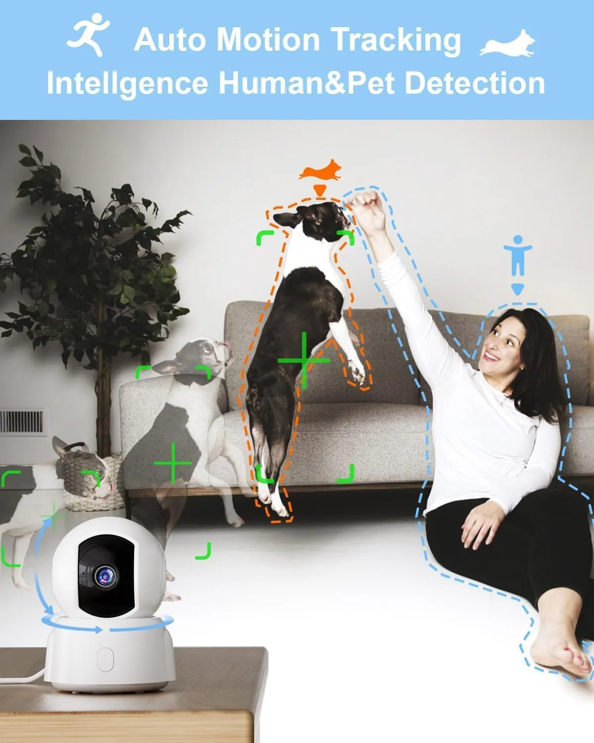 GOLSPARK Home Security Camera 2K, Pet Security Camera, 2.4GHz WiFi 360 PTZ Camera with Night Vision Motion Tracking Detection Two-Way Audio Sleep Mode SD Card Cloud Storage, White 2 Pack