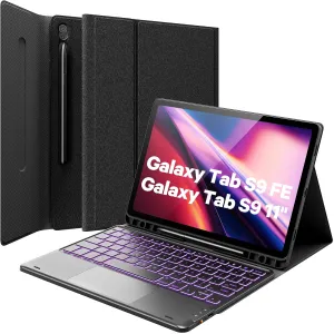 GreenLaw Galaxy Tab S9 FE 5g Case with Keyboard, Galaxy Tab S9 Keyboard Case, 7 Color Backlit Touchpad Keyboard with Pencil Holder, Magnetic Detachable, for Galaxy Tab S9 FE 10.9", S9 11", Black