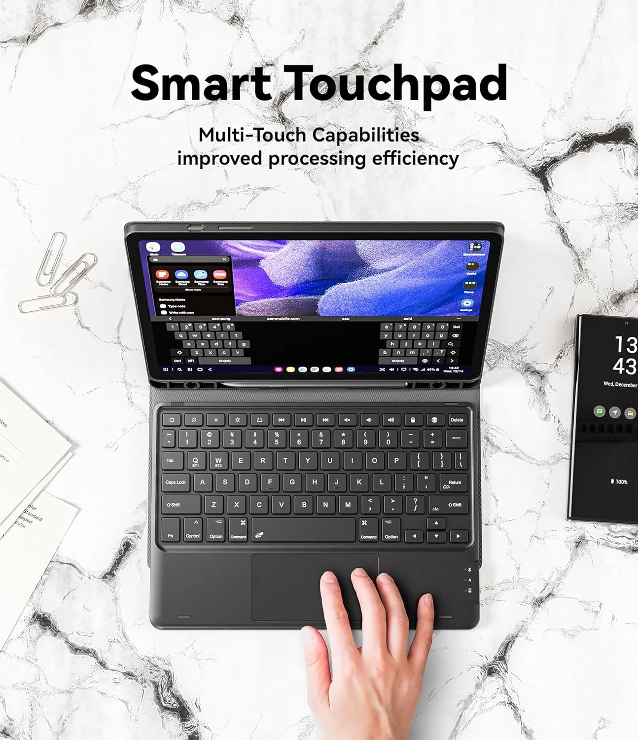 GreenLaw Galaxy Tab S9 FE 5g Case with Keyboard, Galaxy Tab S9 Keyboard Case, 7 Color Backlit Touchpad Keyboard with Pencil Holder, Magnetic Detachable, for Galaxy Tab S9 FE 10.9", S9 11", Black