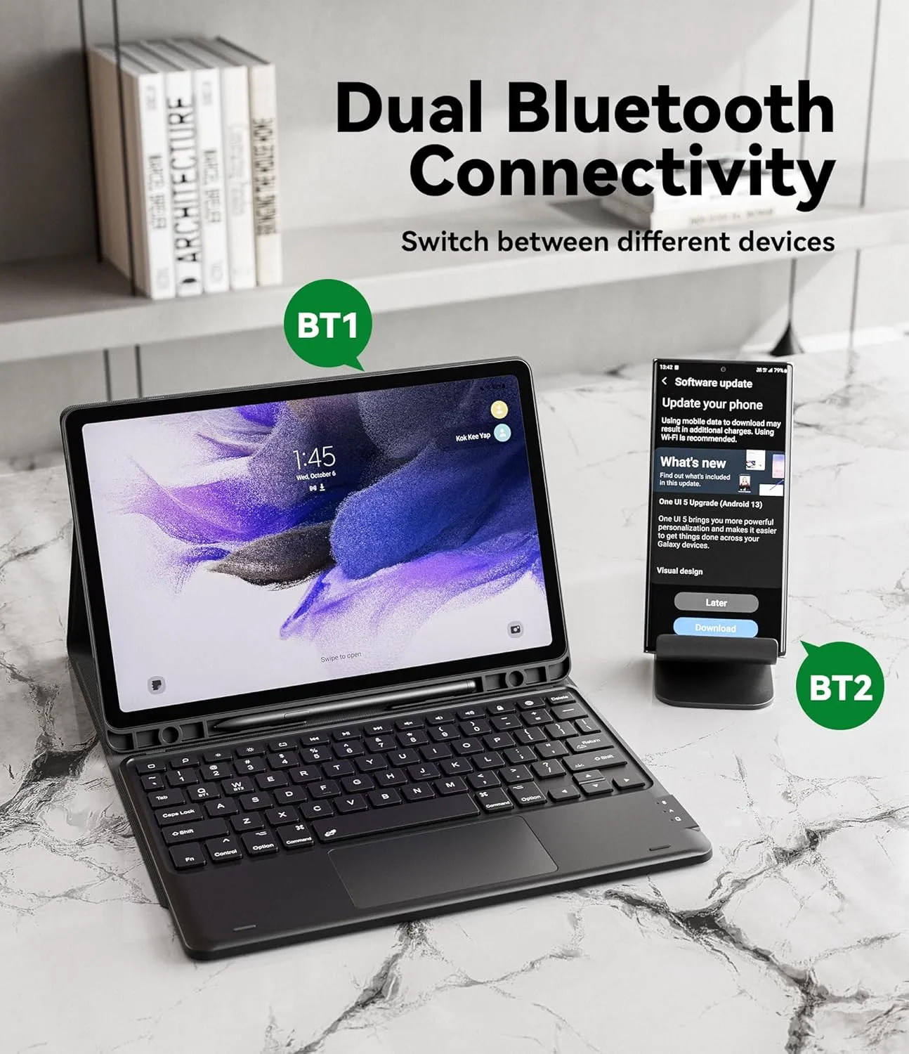 GreenLaw Galaxy Tab S9 FE 5g Case with Keyboard, Galaxy Tab S9 Keyboard Case, 7 Color Backlit Touchpad Keyboard with Pencil Holder, Magnetic Detachable, for Galaxy Tab S9 FE 10.9", S9 11", Black