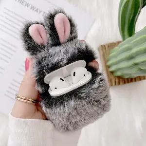 Guppy Compatible with AirPods Furry Bunny Case Girls 3D Cartoon Cute Rabbit Ears Plush Fluffy Warm Carrying Case Soft Protective Case Cover Accessories for AirPods 1 & 2 Gray, QL2357-Airpods2-1