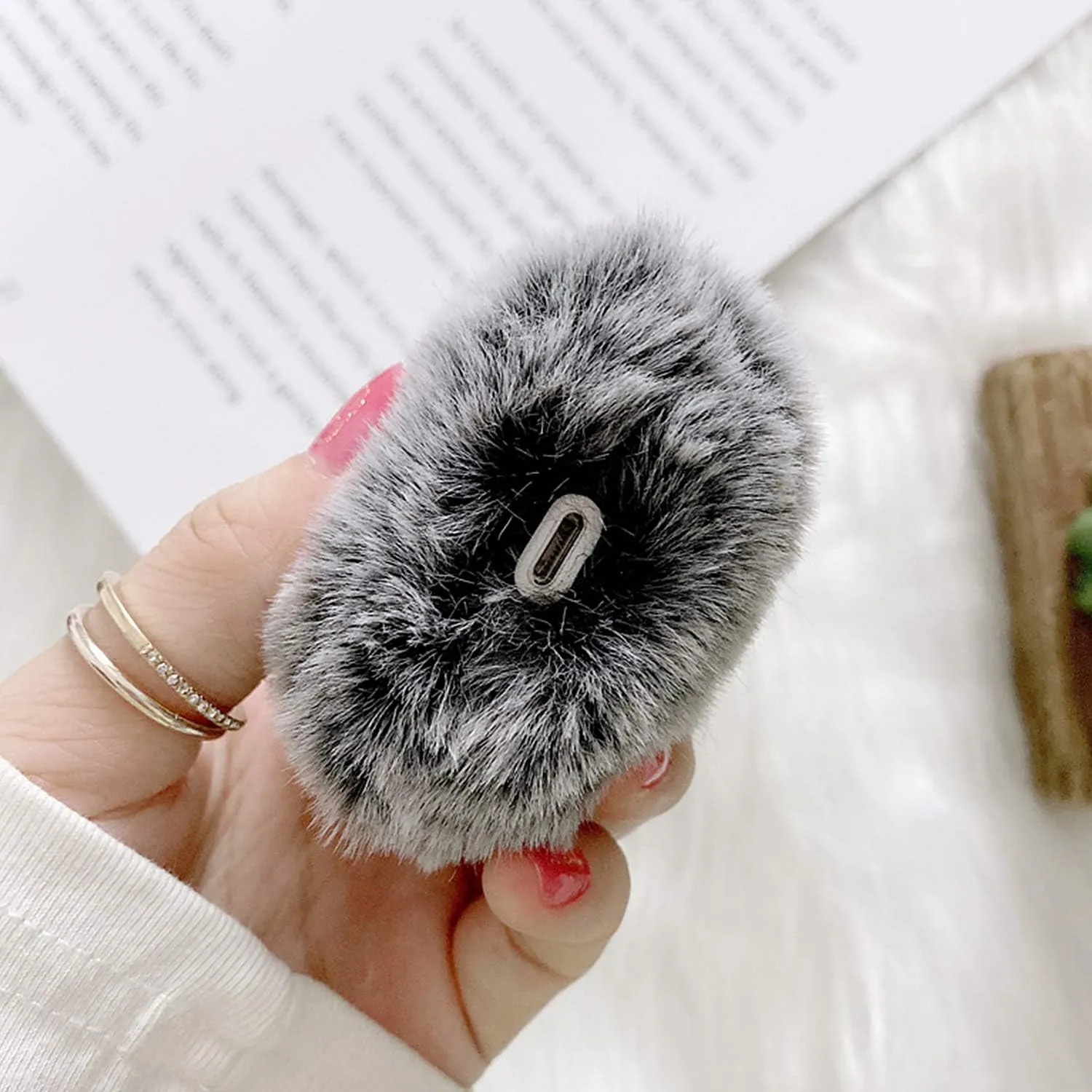 Guppy Compatible with AirPods Furry Bunny Case Girls 3D Cartoon Cute Rabbit Ears Plush Fluffy Warm Carrying Case Soft Protective Case Cover Accessories for AirPods 1 & 2 Gray, QL2357-Airpods2-1
