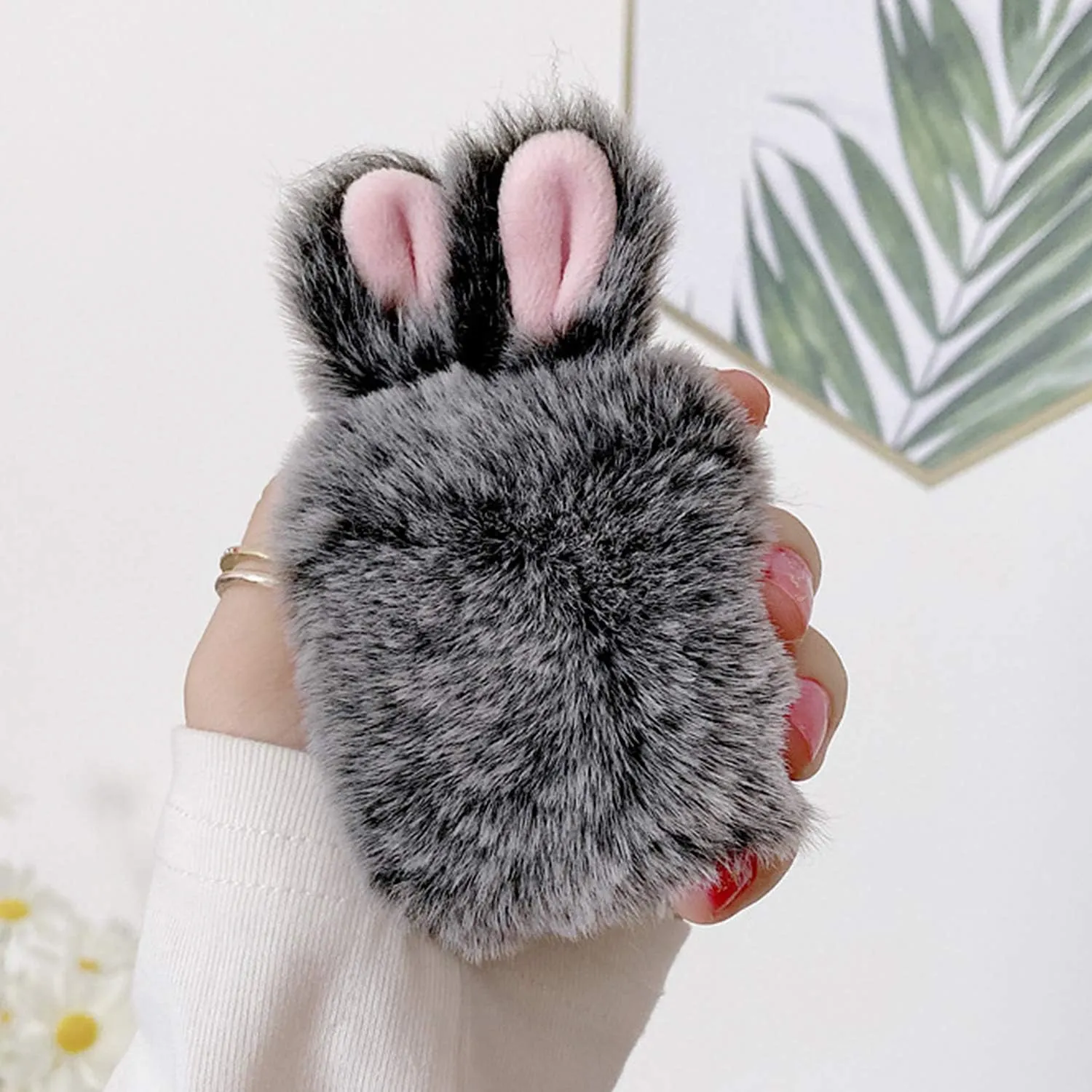 Guppy Compatible with AirPods Furry Bunny Case Girls 3D Cartoon Cute Rabbit Ears Plush Fluffy Warm Carrying Case Soft Protective Case Cover Accessories for AirPods 1 & 2 Gray, QL2357-Airpods2-1