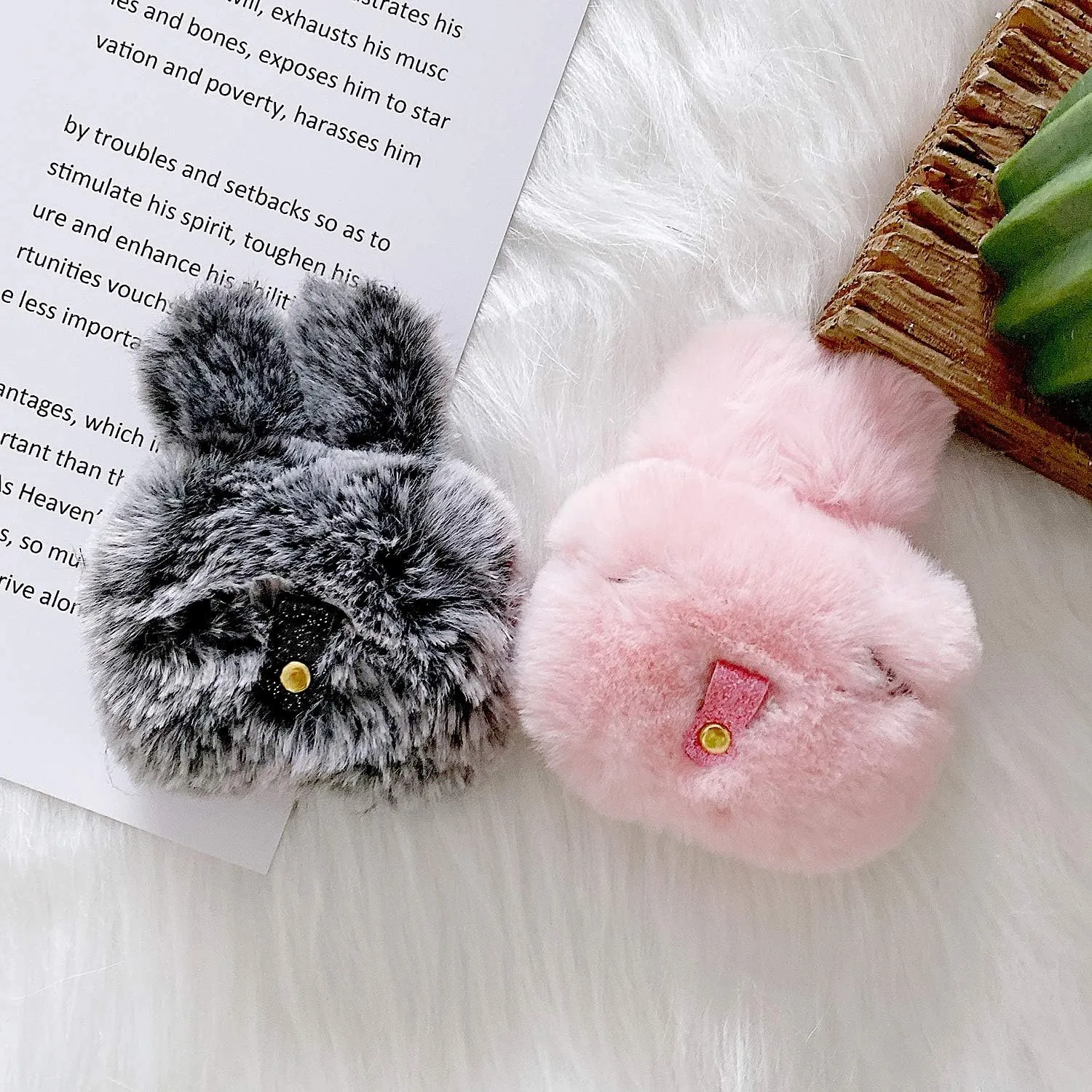 Guppy Compatible with AirPods Pro Furry Bunny Case Girls 3D Cartoon Cute Rabbit Ears Plush Fluffy Warm Carrying Case Soft Protective Case Cover Accessories for AirPods 3 Pink, QL2358-Airpods3-2