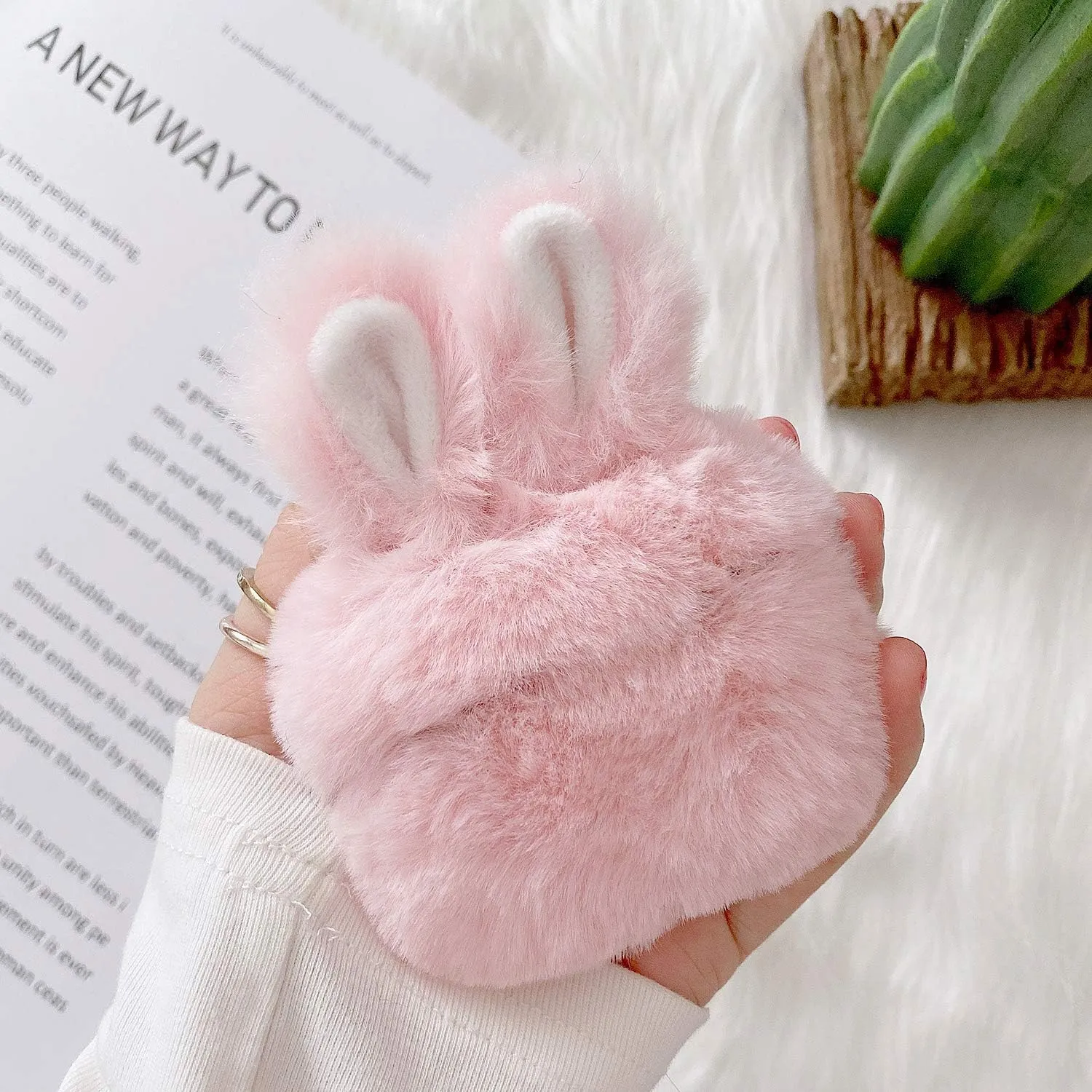 Guppy Compatible with AirPods Pro Furry Bunny Case Girls 3D Cartoon Cute Rabbit Ears Plush Fluffy Warm Carrying Case Soft Protective Case Cover Accessories for AirPods 3 Pink, QL2358-Airpods3-2