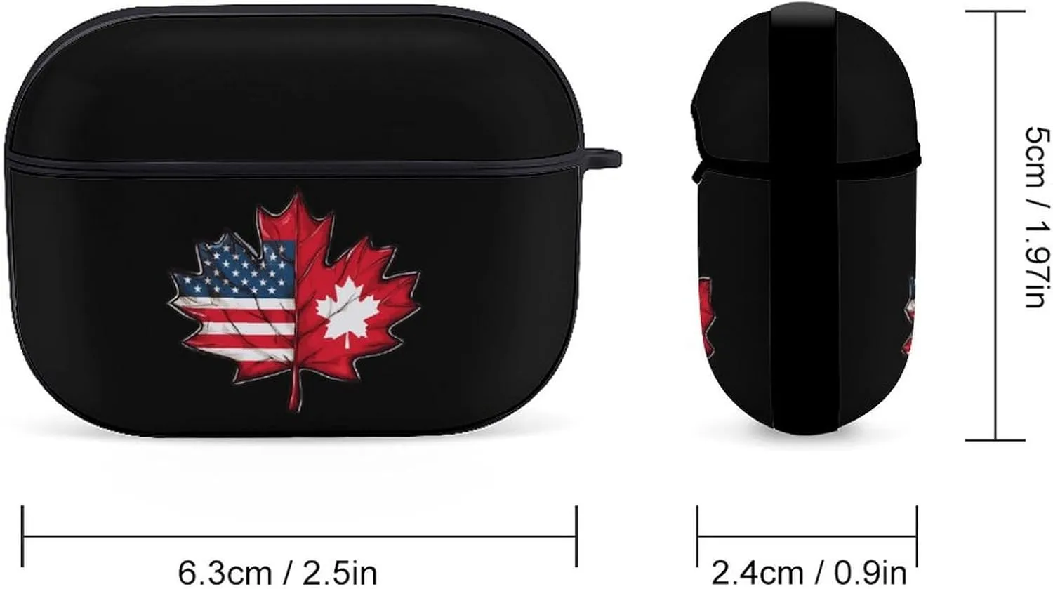Half Canadian USA Flag Maple Leaf Earbud Case Bluetooth Headphone Case Full Protective Case with Keychain Compatible with Airpods Pro Black-Style