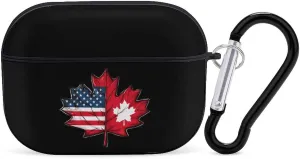 Half Canadian USA Flag Maple Leaf Earbud Case Bluetooth Headphone Case Full Protective Case with Keychain Compatible with Airpods Pro Black-Style