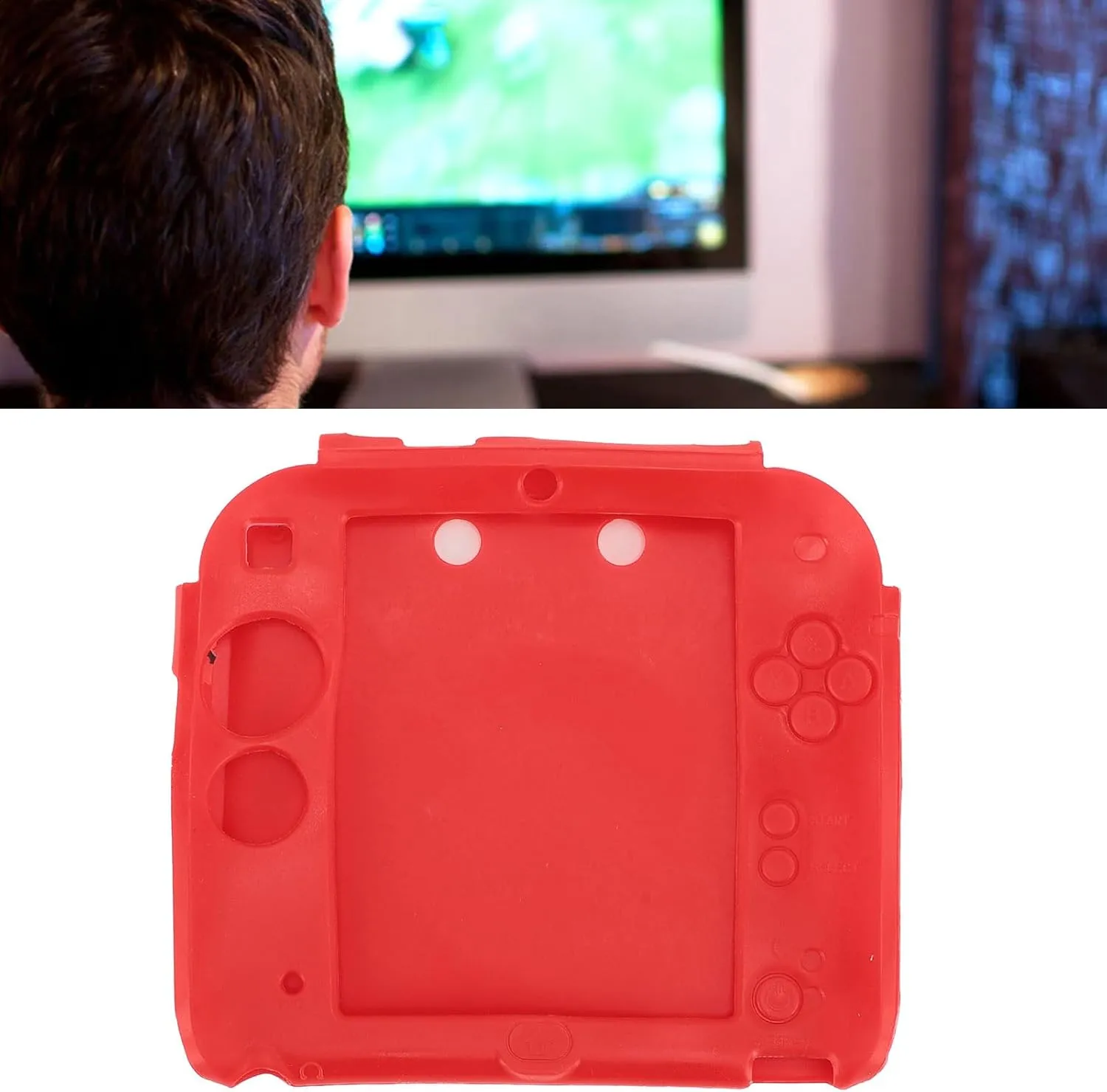 Handheld Game Console Silicone Cover for 2DS Soft Protective Case Scratch with Top Bottom Screen Protector (Red)