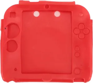 Handheld Game Console Silicone Cover for 2DS Soft Protective Case Scratch with Top Bottom Screen Protector (Red)