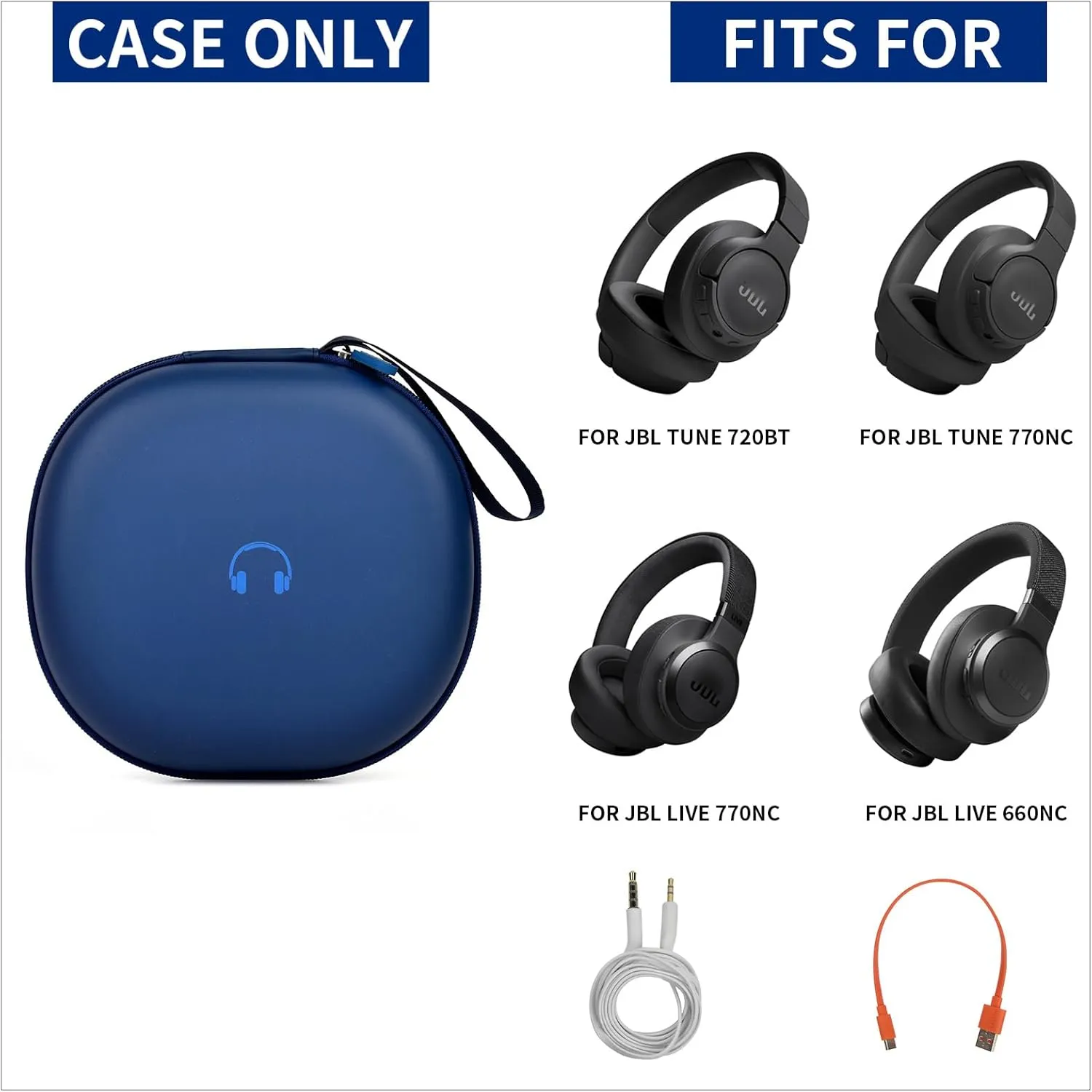 Hard Case Compatible with JBL Tune 720BT/ 770NC/ Live 770NC/ 660NC/ 650BT/ 670NC/ 710BT/ 760NC/ 700BT/ 750BT Over The Ear Headphones Wireless Bluetooth (Box Only) - Dark Blue