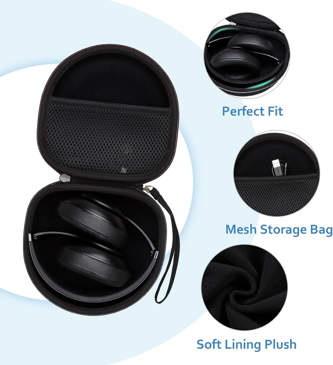 Headphone Headset Case for Beats/JBL/JLab/TOZO/BERIBES/Picun/KVIDIO Noise Cancelling Over-Ear Foldable Headphones (Black)