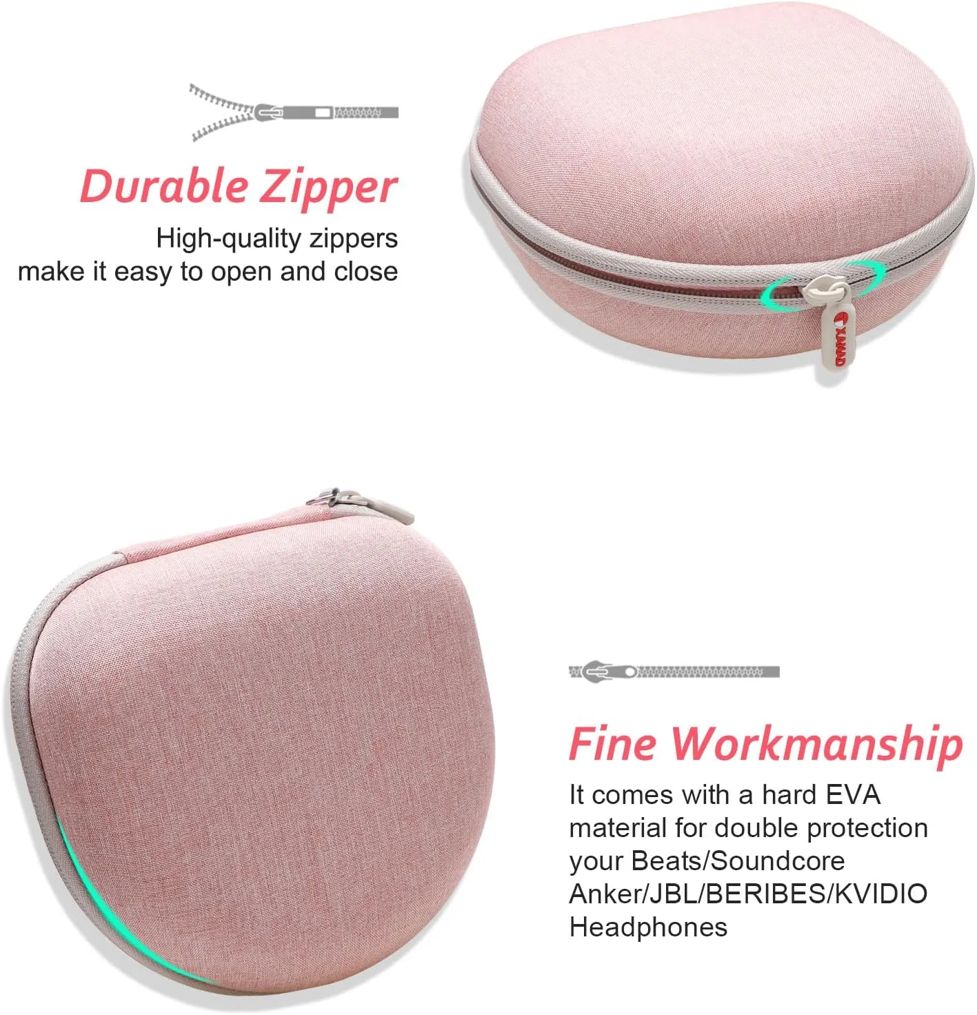 Headphone Headset Case for Beats/JBL/JLab/TOZO/BERIBES/Picun/KVIDIO Noise Cancelling Over-Ear Foldable Headphones (Pink)