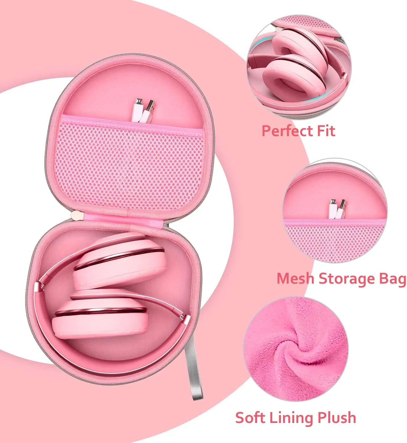 Headphone Headset Case for Beats/JBL/JLab/TOZO/BERIBES/Picun/KVIDIO Noise Cancelling Over-Ear Foldable Headphones (Pink)