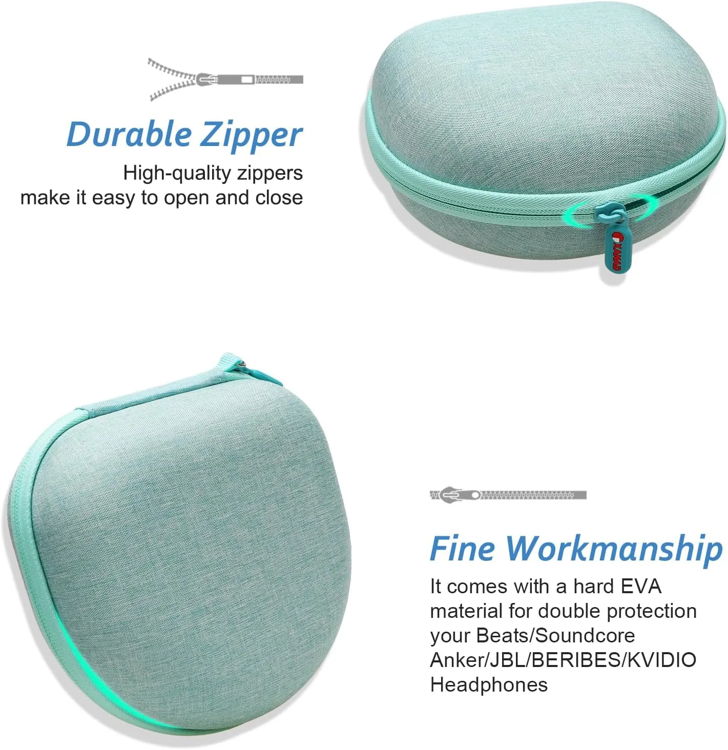Headphone Headset Case for Beats/JBL/JLab/TOZO/BERIBES/Picun/KVIDIO Noise Cancelling Over-Ear Foldable Headphones(Mint Green)