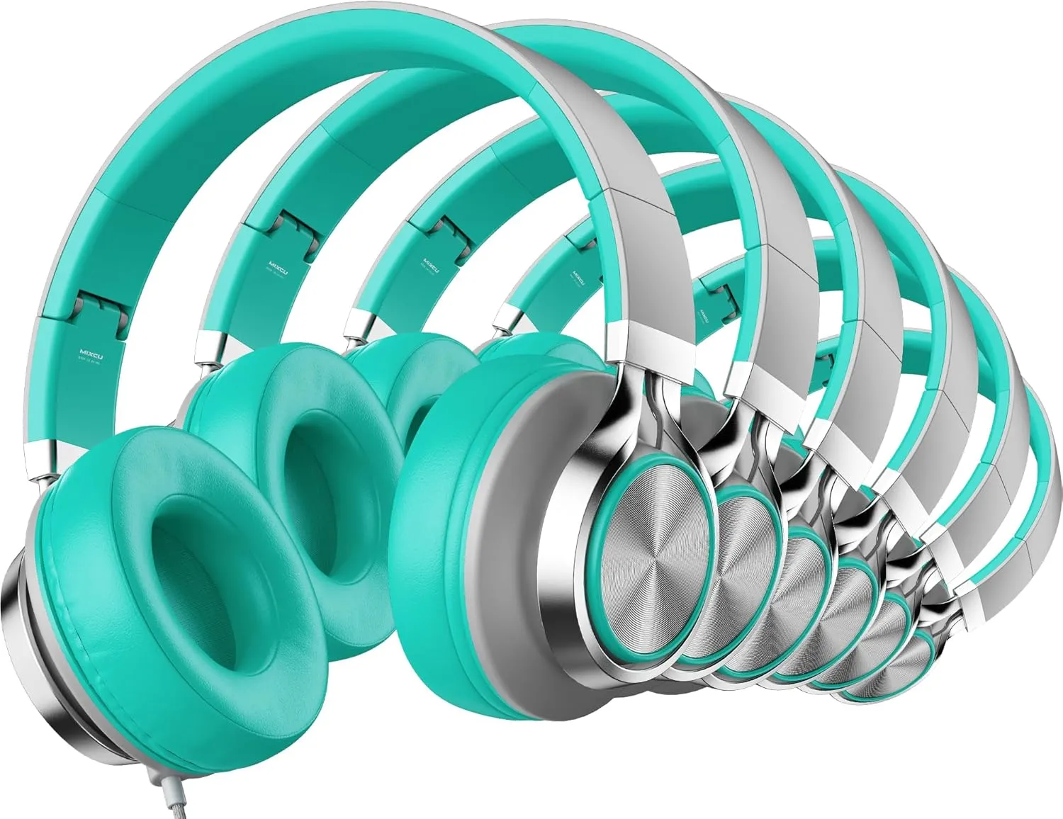 Headphones Wired for Kids Teens Bulk Pack, Over-Ear for Classroom Chromebook Computer with Microphone 3.5mm Jack, Foldable, No-Tangle Cord - 6-Pack (Mint Green)