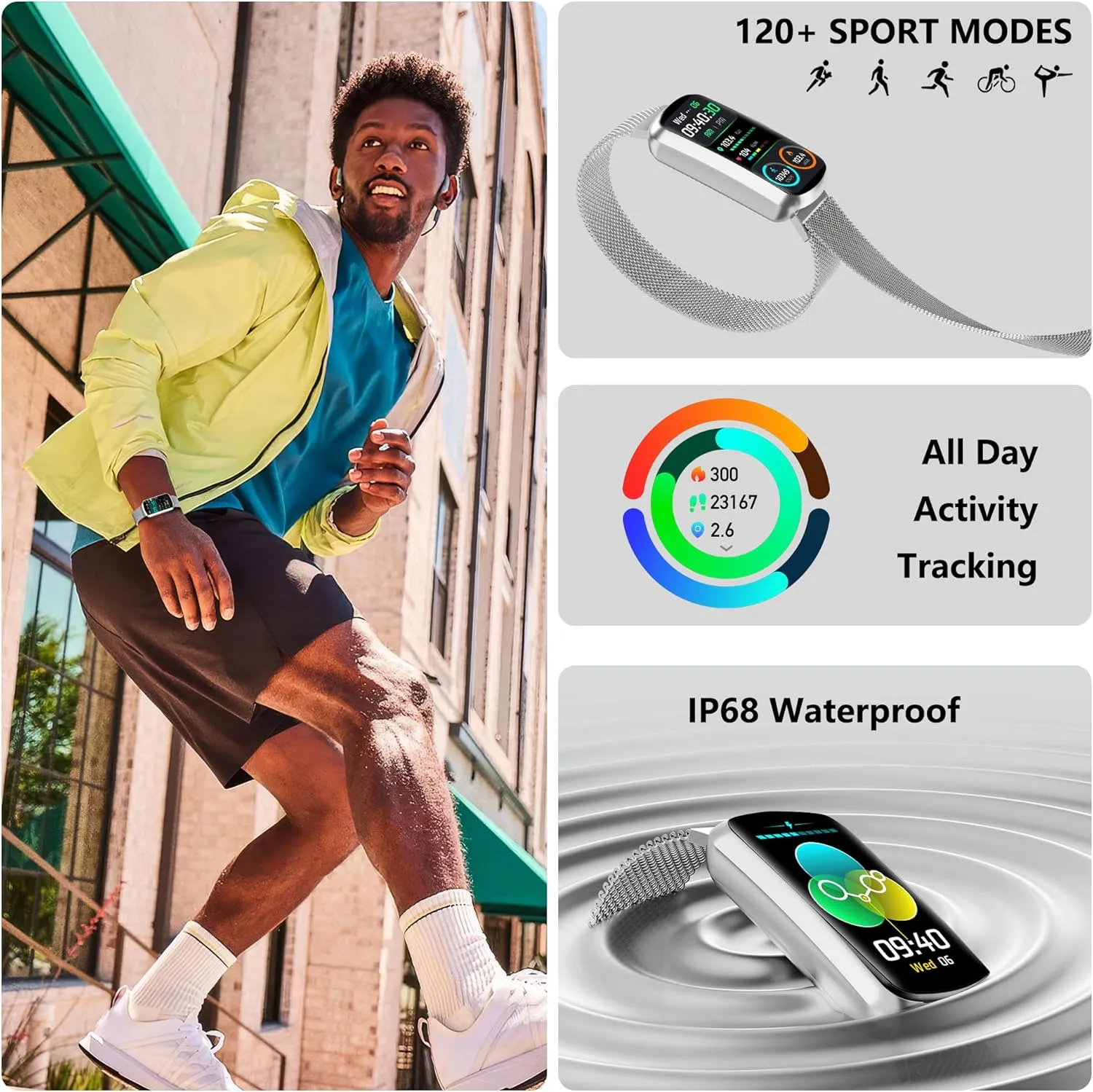 Health Fitness Tracker, Smart Watch with 24/7 Heart Rate and Blood Pressure Monitor, Activity Tracker with Blood Oxygen, 120 Sport Mode Waterproof Sleep Tracker for Women Men