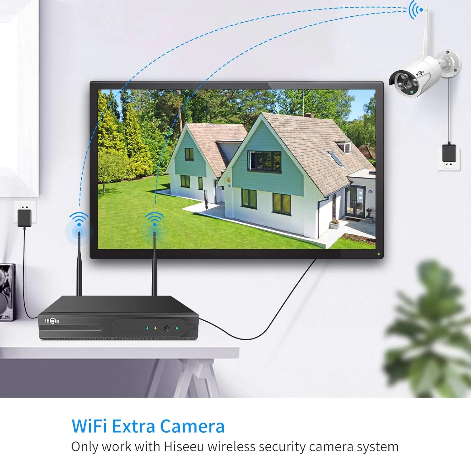 Hiseeu Camera Add on 2 Pack 5MP Outdoor Wireless Security Camera,Waterproof Outdoor Indoor 3.6mm Lens IR Cut Day & Night Vision, Plug-in Camera, Compatible 10CH Wireless Security Camera System