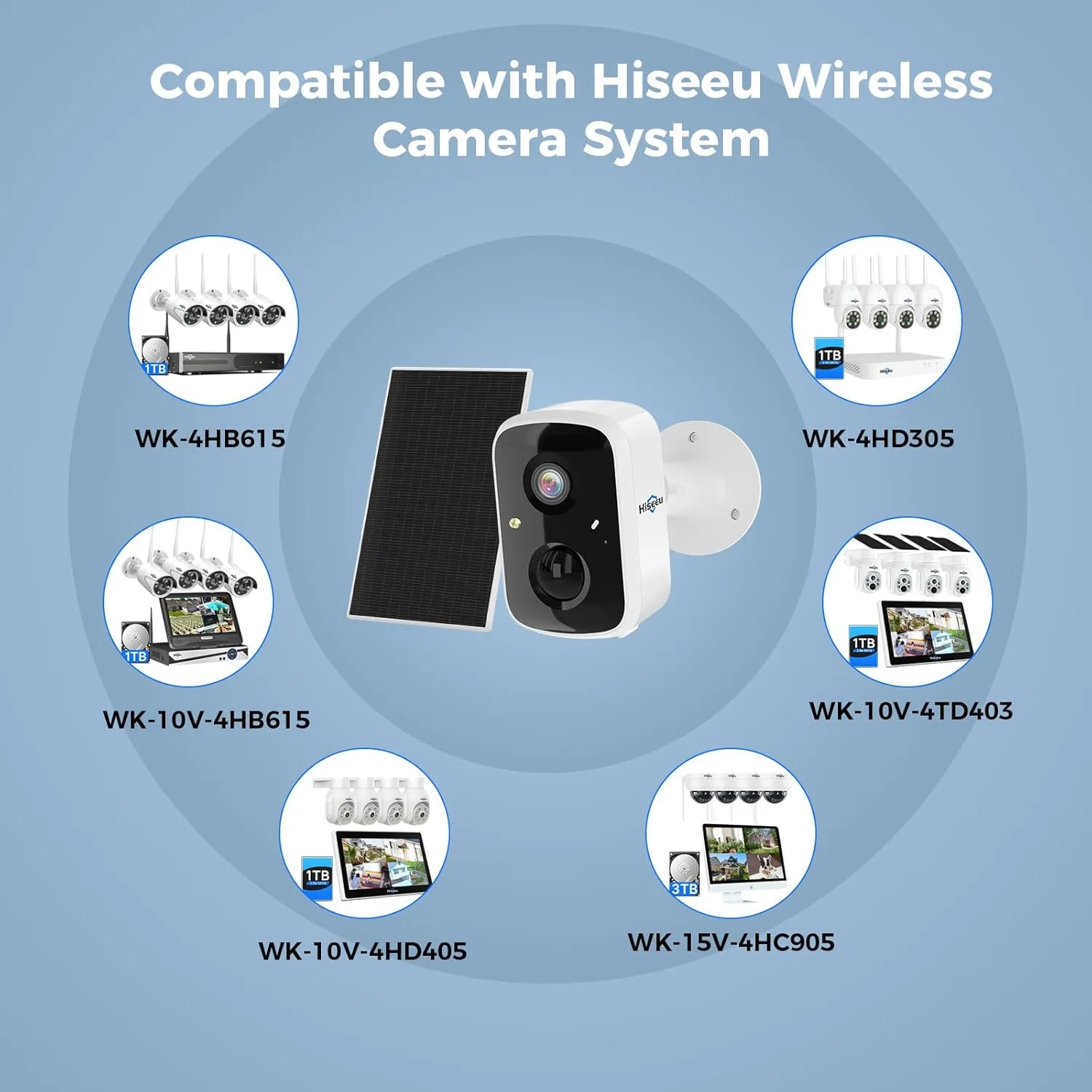 Hiseeu Solar Camera Security Outdoor, 4 Pack 100% Wireless 3K 4MP Surveillance Indoor WiFi Smart Cameras for Home Security Outside, PIR/AI Motion Detection, Waterproof, Color Night Vision, 2-Way Audio