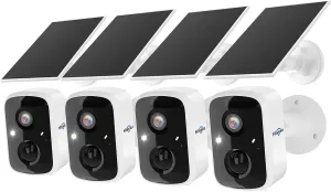 Hiseeu Solar Camera Security Outdoor, 4 Pack 100% Wireless 3K 4MP Surveillance Indoor WiFi Smart Cameras for Home Security Outside, PIR/AI Motion Detection, Waterproof, Color Night Vision, 2-Way Audio