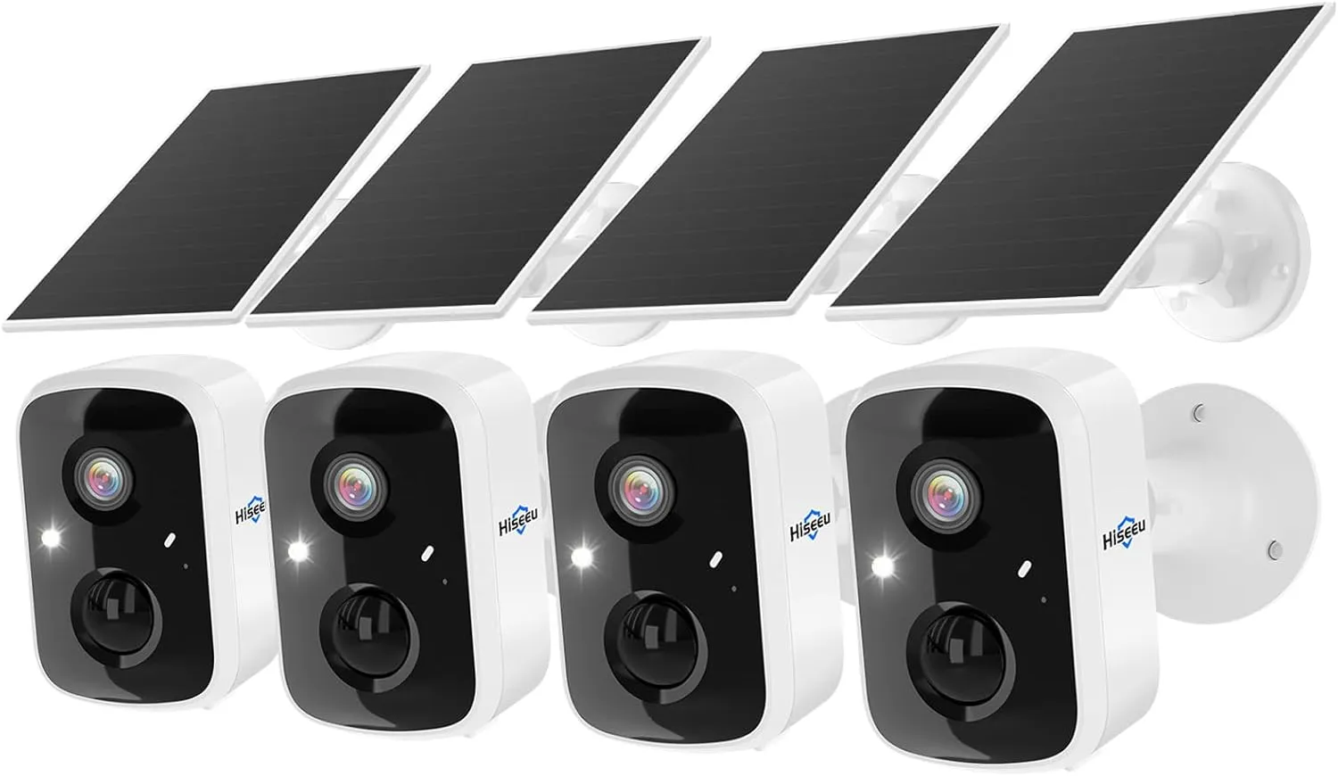 Hiseeu Solar Camera Security Outdoor, 4 Pack 100% Wireless 3K 4MP Surveillance Indoor WiFi Smart Cameras for Home Security Outside, PIR/AI Motion Detection, Waterproof, Color Night Vision, 2-Way Audio