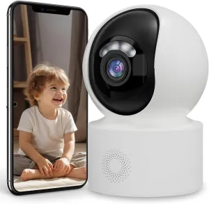 Home Security Camera 360 Indoor Security Camera with Night Vision, Motion Detection & Two-Way Audio - Pet Cameras & Baby Monitor, 2.4GHz WiFi, Mobile App for Home Surveillance