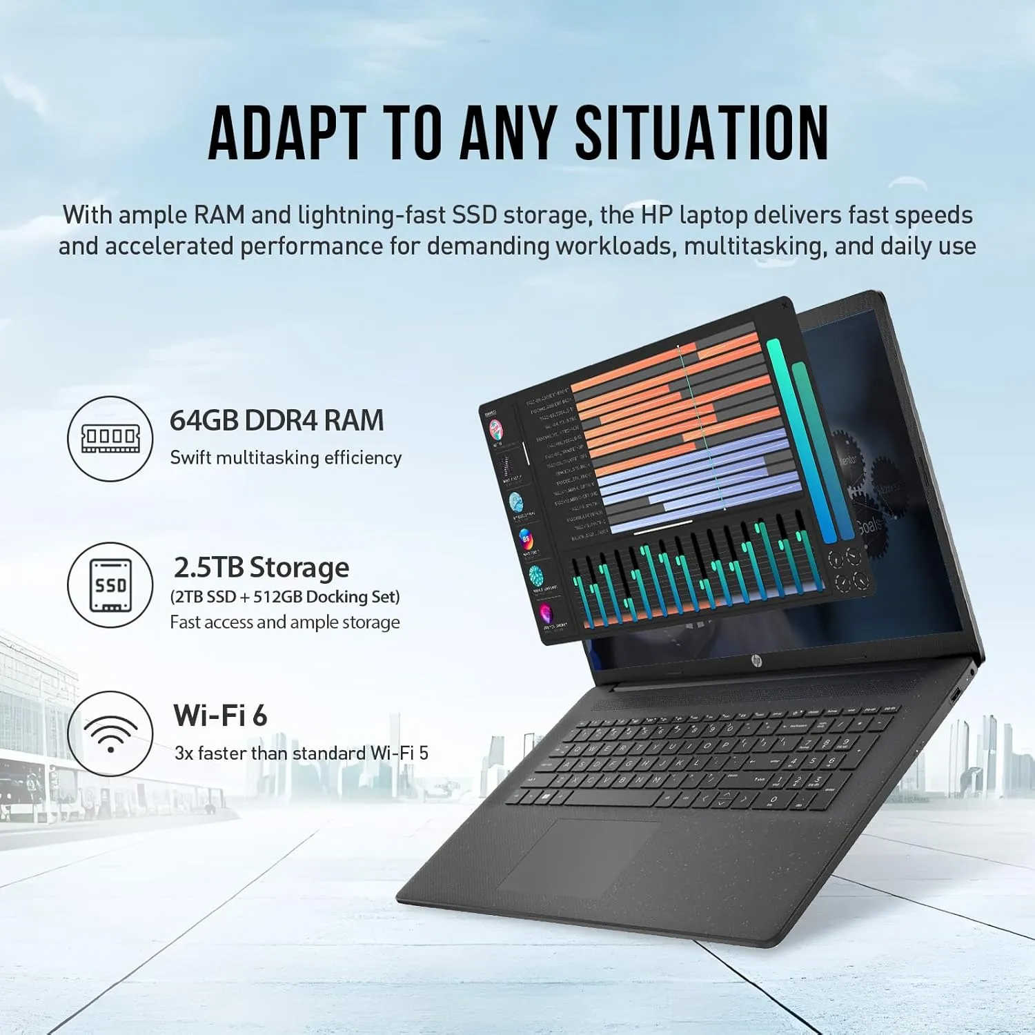 HP 17 Inch Laptop Notebook PC, 17.3 IPS FHD Business Laptop Computer, Intel 10-Core i7, Lifetime Microsoft Office, 64GB RAM, 2TB SSD 512GB Docking Set, Windows 11 Pro, 10-Key Number Pad, Wi-Fi 6