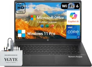 HP 17 Inch Laptop Notebook PC, 17.3 IPS FHD Business Laptop Computer, Intel 10-Core i7, Lifetime Microsoft Office, 64GB RAM, 2TB SSD 512GB Docking Set, Windows 11 Pro, 10-Key Number Pad, Wi-Fi 6
