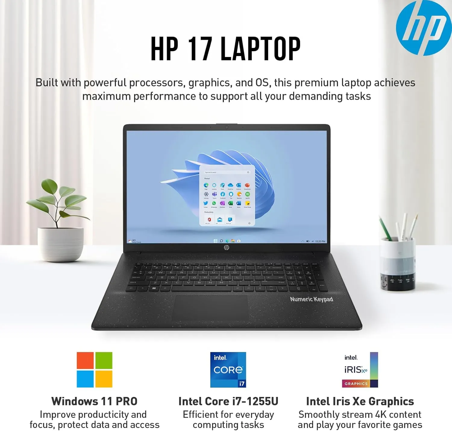 HP 17 Inch Laptop Notebook PC, 17.3 IPS FHD Business Laptop Computer, Intel 10-Core i7, Lifetime Microsoft Office, 64GB RAM, 2TB SSD 512GB Docking Set, Windows 11 Pro, 10-Key Number Pad, Wi-Fi 6