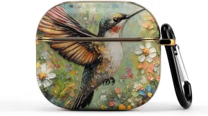 Hummingbird and Daisy Florals Slim Travel Carrying Headphone Case Compatible with AirPods Smart Hard Shell Cover