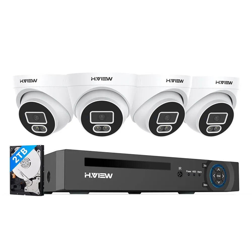 H.VIEW H.265 5MP POE Security Camera System, 4pcs Spotlight IP Camera, AI Detection, 5MP 8CH NVR , Support 4TB HDD for 24-7 Recording(HDD No included)