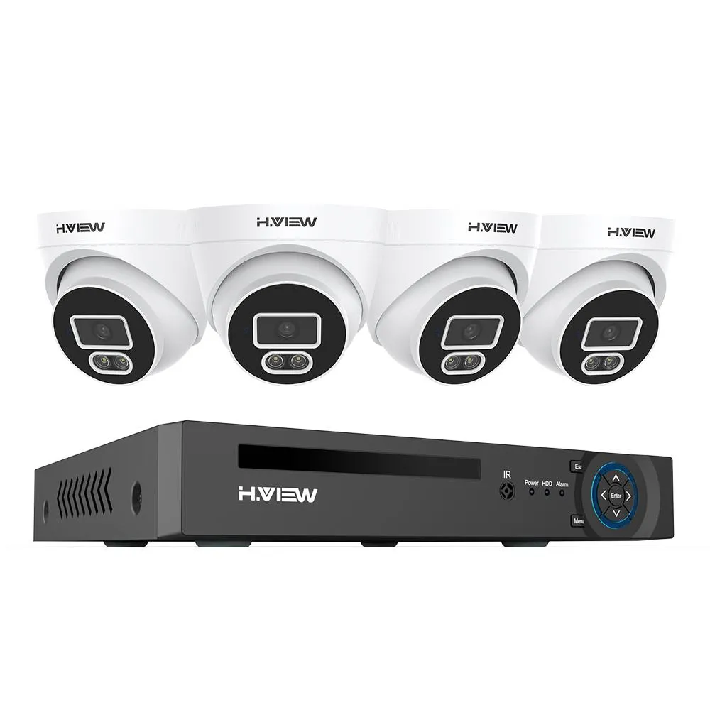 H.VIEW H.265 5MP POE Security Camera System, 4pcs Spotlight IP Camera, AI Detection, 5MP 8CH NVR , Support 4TB HDD for 24-7 Recording(HDD No included)