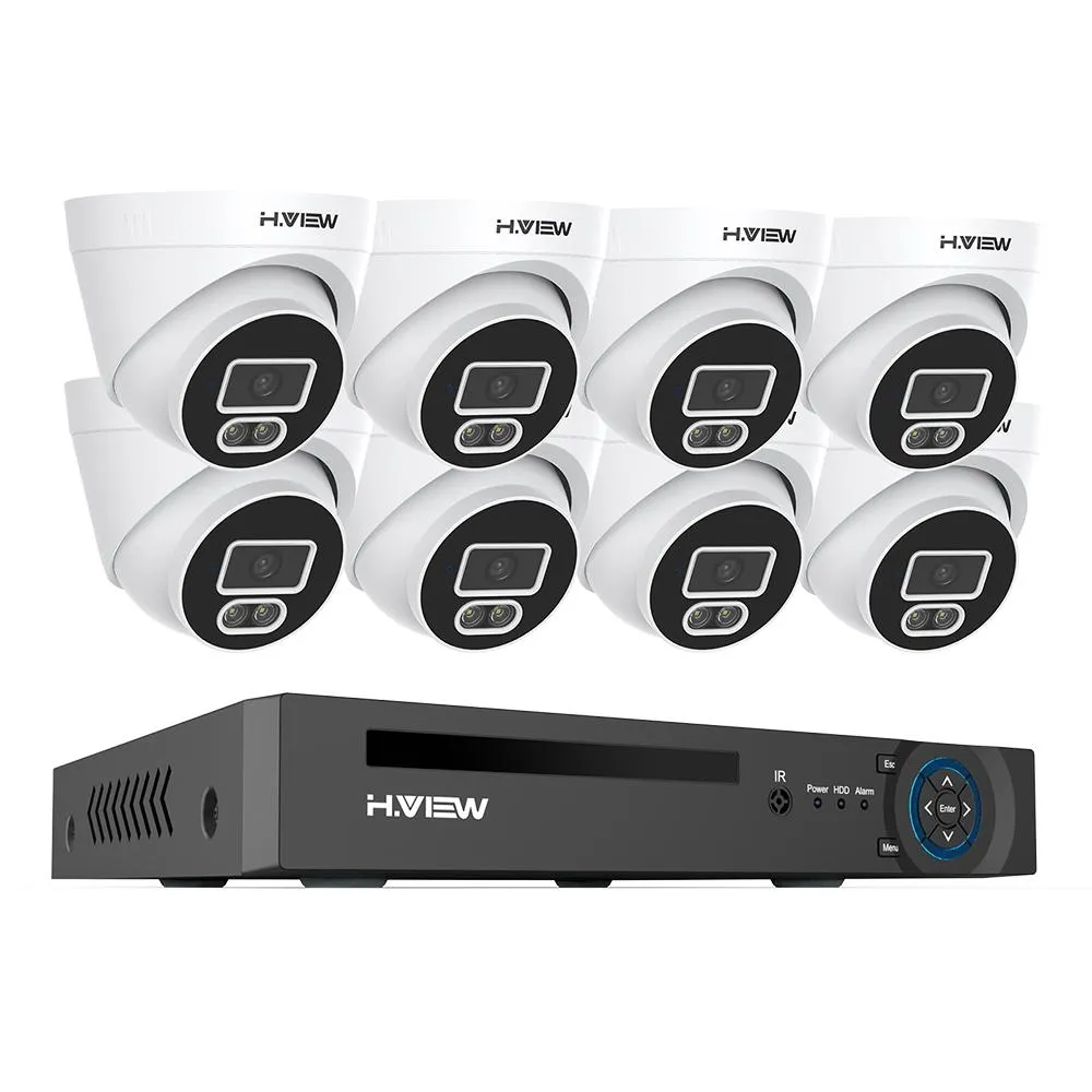 H.VIEW H.265 5MP POE Security Camera System, 4pcs Spotlight IP Camera, AI Detection, 5MP 8CH NVR , Support 4TB HDD for 24-7 Recording(HDD No included)