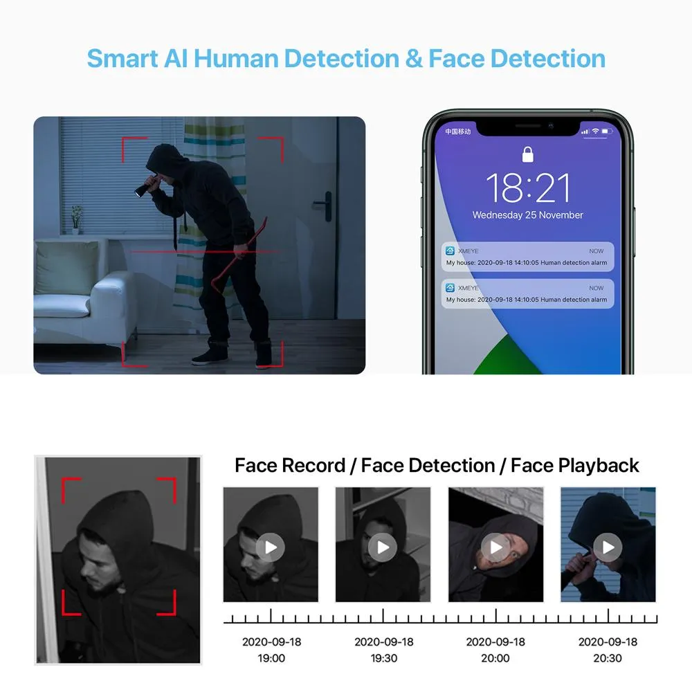 H.VIEW H.265 5MP POE Security Camera System, 4pcs Spotlight IP Camera, AI Detection, 5MP 8CH NVR , Support 4TB HDD for 24-7 Recording(HDD No included)