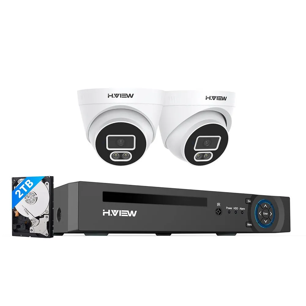 H.VIEW H.265 5MP POE Security Camera System, 4pcs Spotlight IP Camera, AI Detection, 5MP 8CH NVR , Support 4TB HDD for 24-7 Recording(HDD No included)