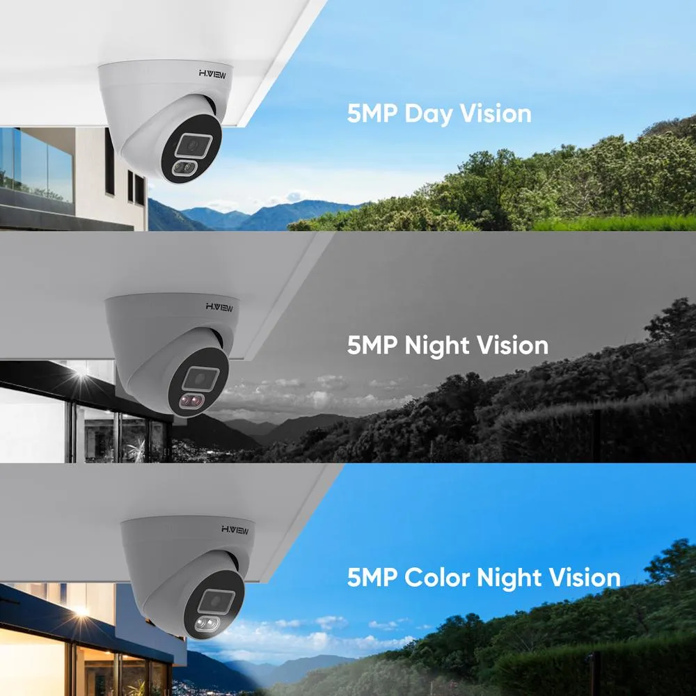 H.VIEW H.265 5MP POE Security Camera System, 4pcs Spotlight IP Camera, AI Detection, 5MP 8CH NVR , Support 4TB HDD for 24-7 Recording(HDD No included)
