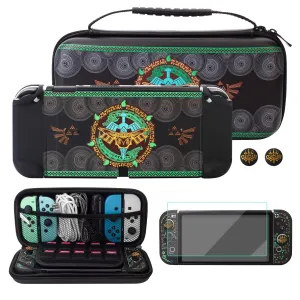 HYPERCASE Black of Zelda Switch OLED Carrying Case Kit for OLED Model & Accessories Storage,with Switch OLED Travel Bag of Kingdom Tears, Switch OLED Console Cover, Screen Protector & 2 Thumb Caps