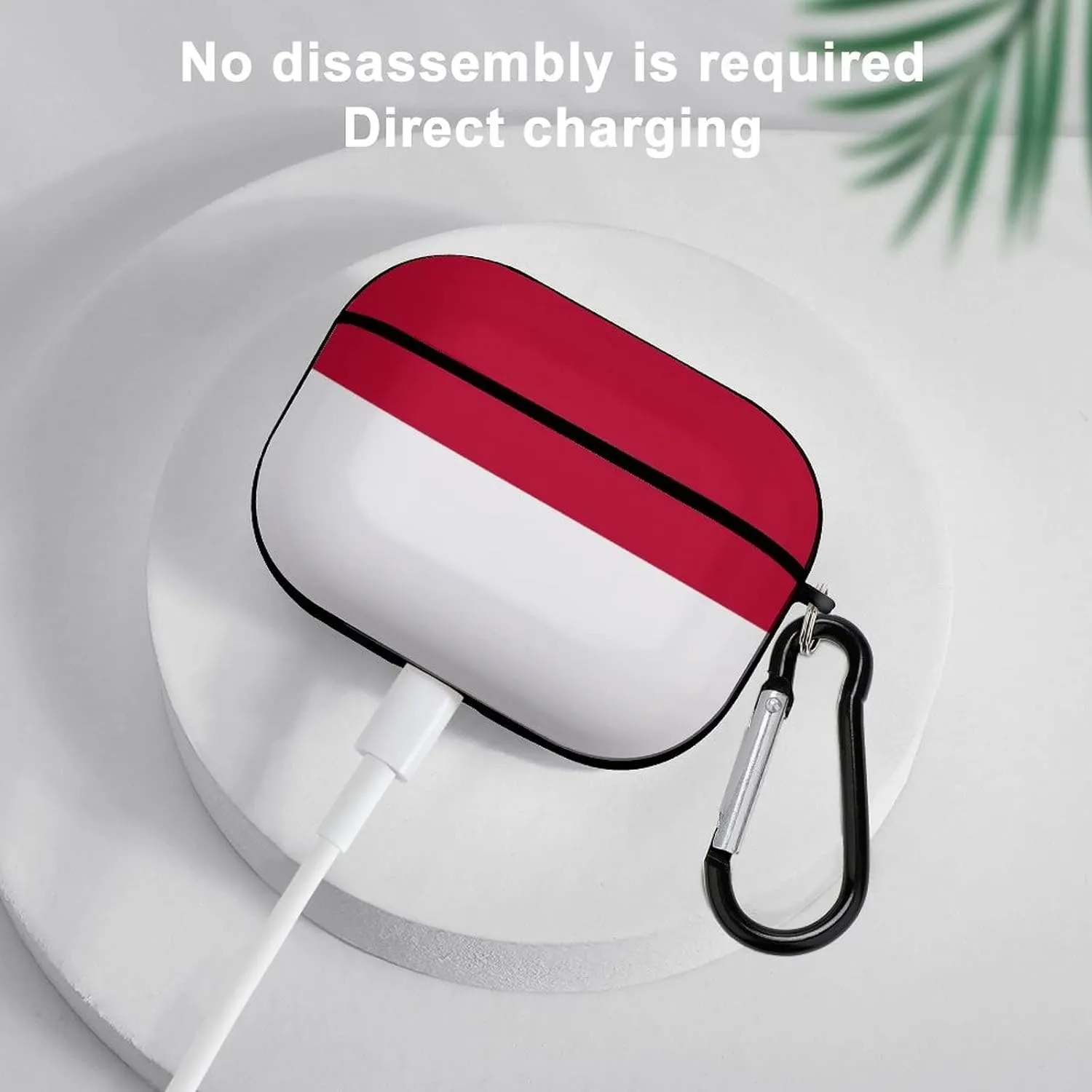 Indonesian Flag Full Printed Bluetooth Earbuds Case Cover for Airpods ProFull-Body Protective Earphone Case Cover with Keychain
