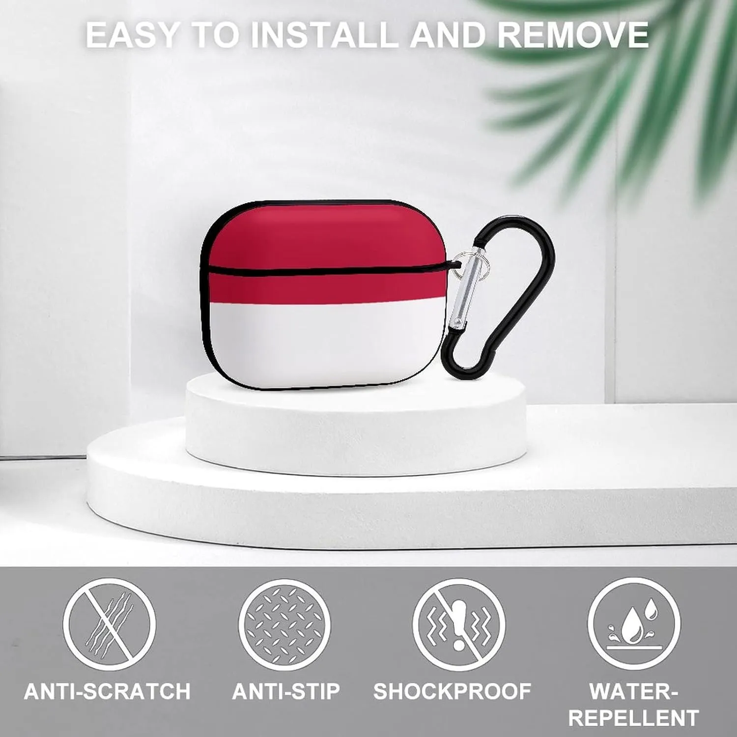 Indonesian Flag Full Printed Bluetooth Earbuds Case Cover for Airpods ProFull-Body Protective Earphone Case Cover with Keychain