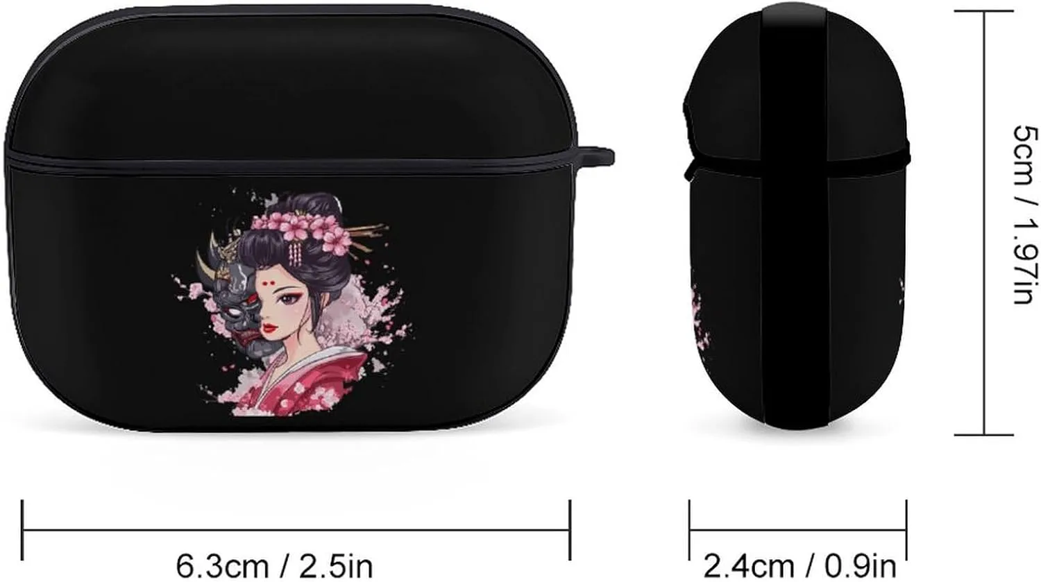Japanese Geisha Ghost Mask Printed Earbud Case Bluetooth Headphone Case Full Protective Case with Keychain Compatible with Airpods Pro Black-Style