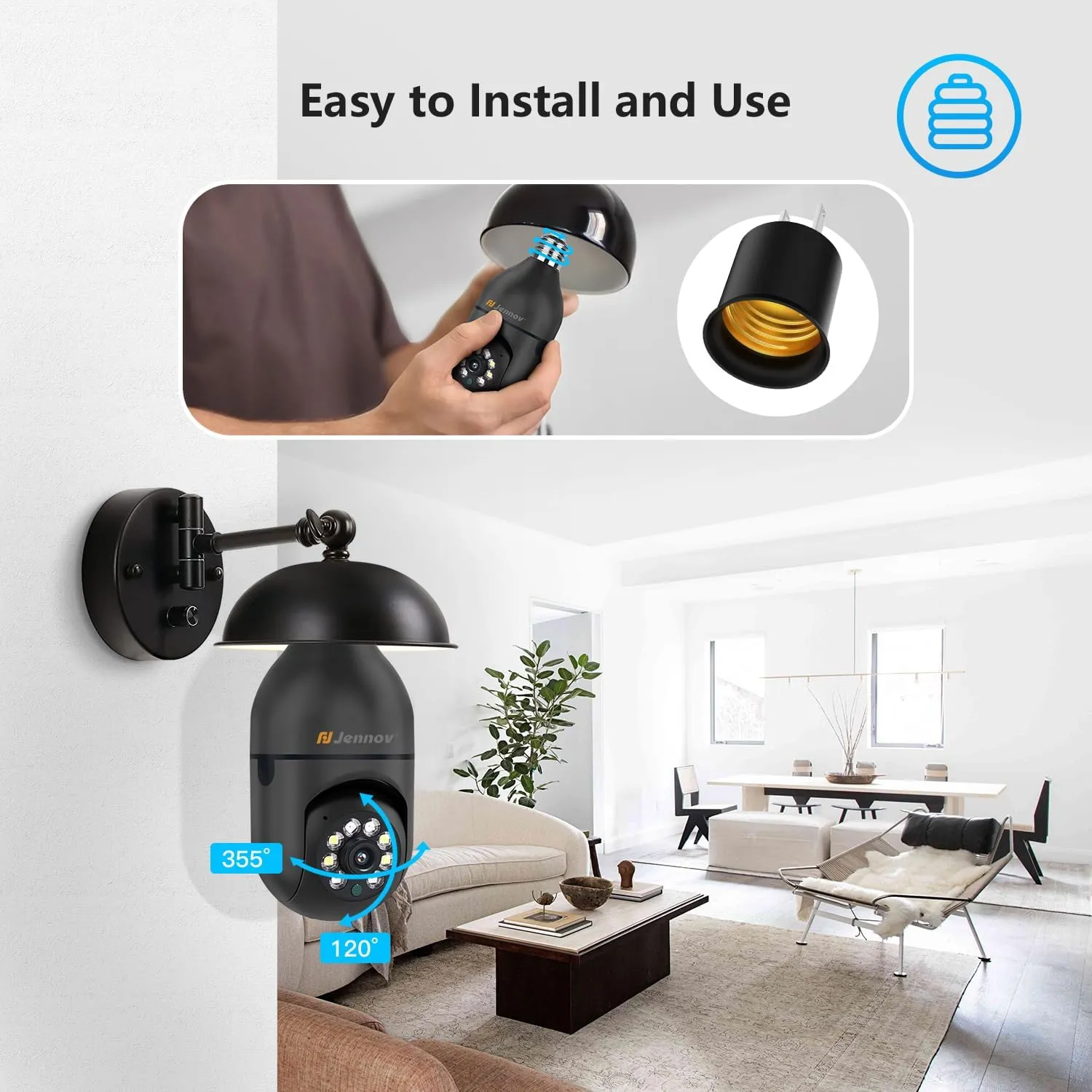 Jennov 2K WiFi Light Bulb Security Camera Wireless Outdoor - Cameras for Home Security Outside, Light Socket Indoor Camera, Auto Tracking AI Human Detection Compatible with Alexa -2 Pcs