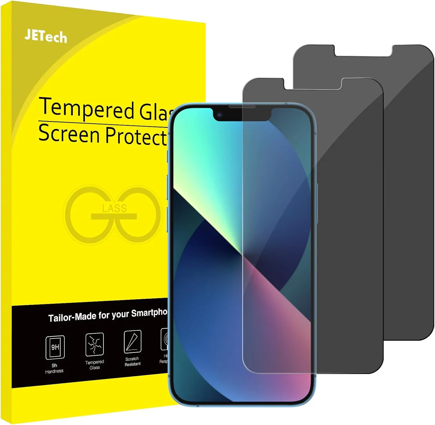 JETech Privacy Screen Protector Compatible with iPhone 13 mini 5.4-Inch, Anti Spy Tempered Glass Film, Case Friendly, 2-Pack