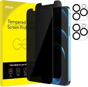 JETech Privacy Screen Protector for iPhone 12 Pro 6.1-Inch with Camera Lens Protector, Anti Spy Tempered Glass Film, 2-Pack Each