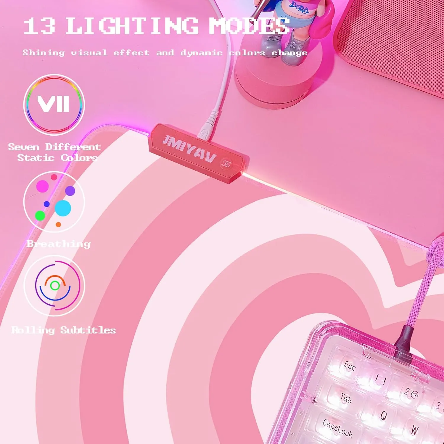 JMIYAV Pink Love Heart RGB Gaming Mouse Pad 31.5x12 Inch PC XL Large Extended Glowing Led Light Up Cool Mouse pad Desk Pad Non-Slip Rubber Computer Mouse Pad Cute Mousepad Mat 31.5x12 Inch
