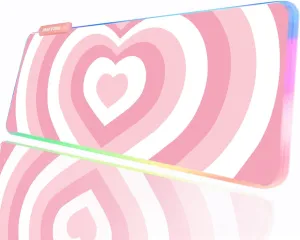 JMIYAV Pink Love Heart RGB Gaming Mouse Pad 31.5x12 Inch PC XL Large Extended Glowing Led Light Up Cool Mouse pad Desk Pad Non-Slip Rubber Computer Mouse Pad Cute Mousepad Mat 31.5x12 Inch